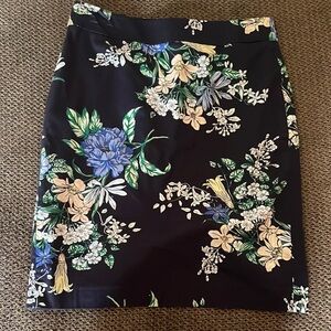 Floral Pencil Skirt - Black with Blue and Green Accents